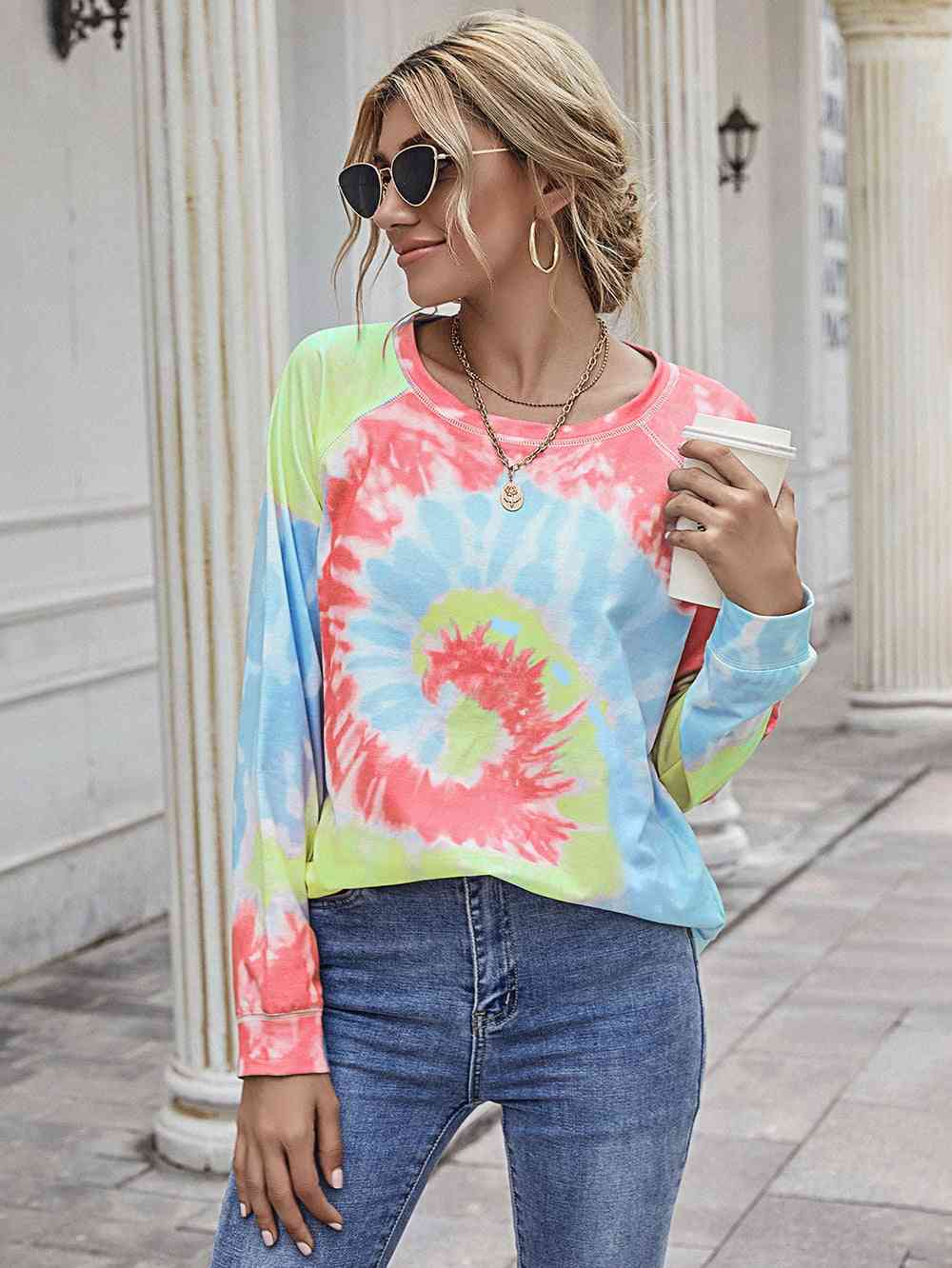 Printed Round Neck Raglan Sleeve Tee Coral Women's T-Shirts - Tophatter Daily Deals