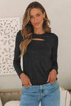 Metallic Cutout Round Neck Long Sleeve Top Women's T-Shirts - Tophatter Daily Deals