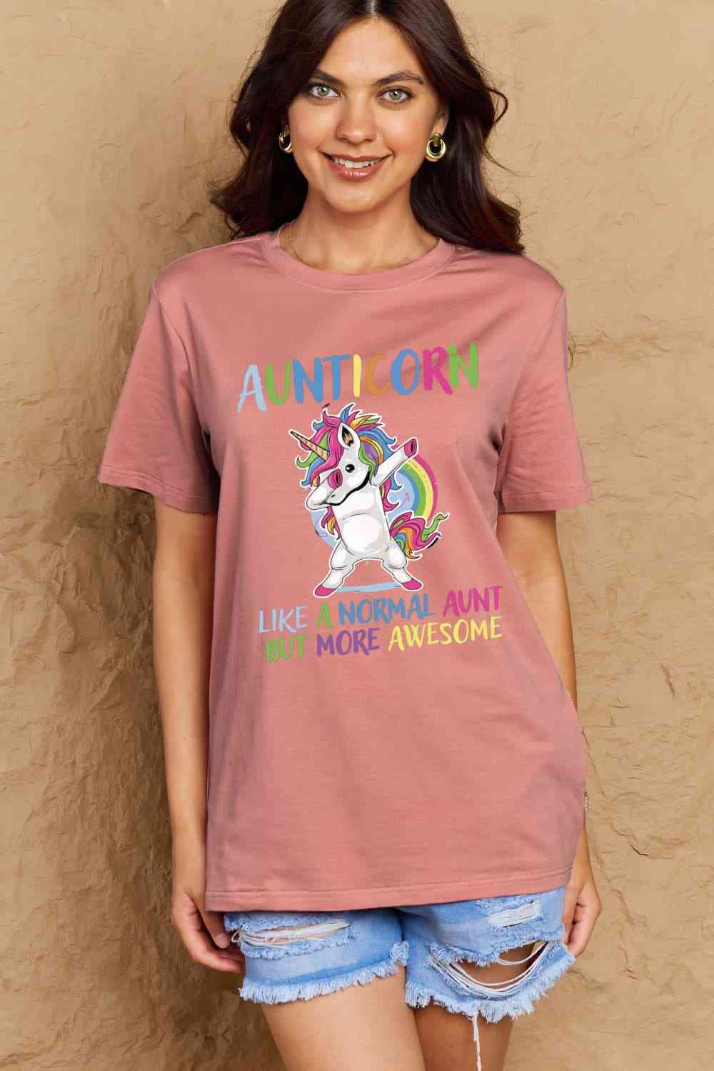 Simply Love Full Size AUNTICORN LIKE A NORMAL AUNT BUT MORE AWESOME Graphic Cotton Tee Women's T-Shirts - Tophatter Daily Deals