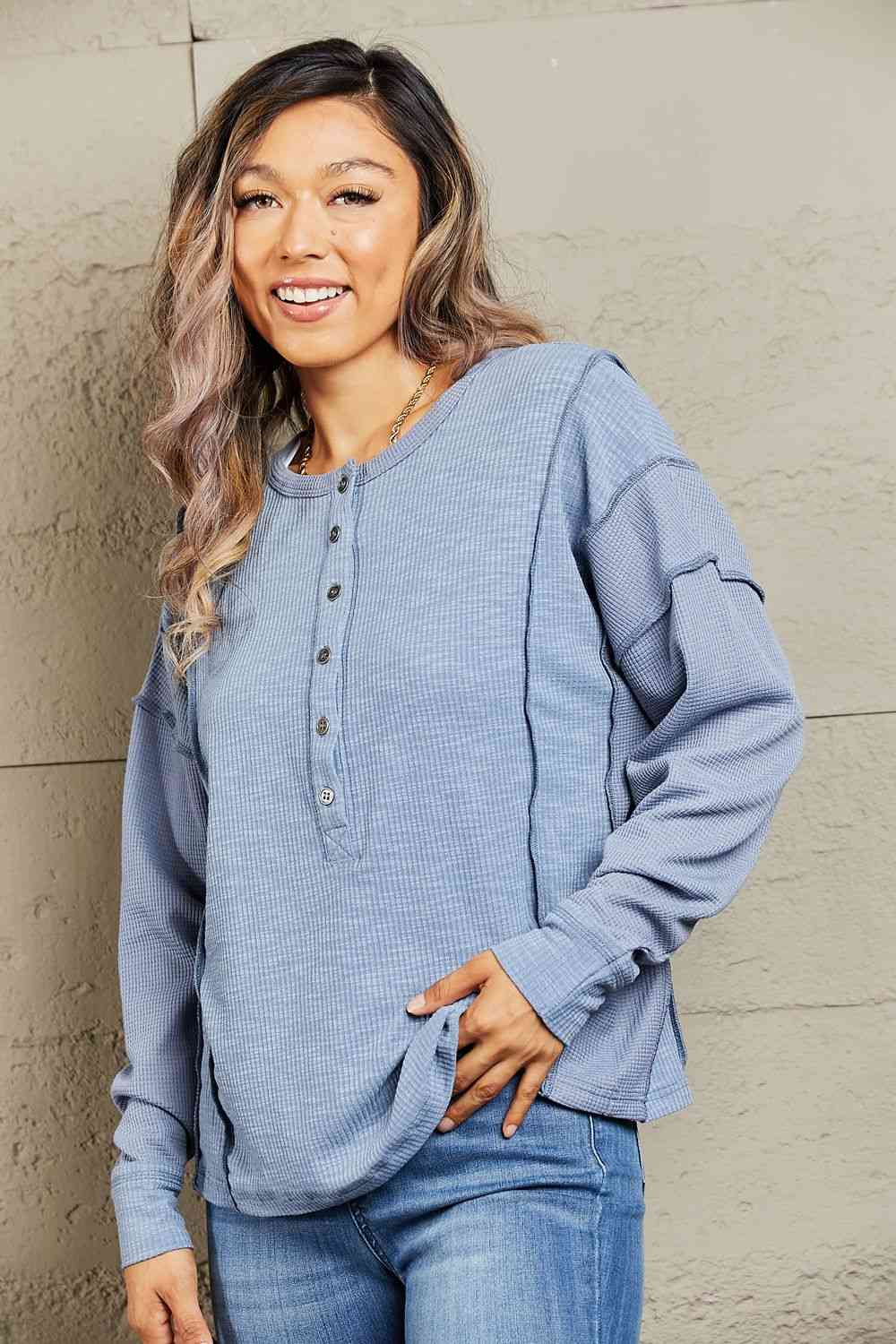 HEYSON Understand me Full Size Oversized Henley Top - Tophatter Deals