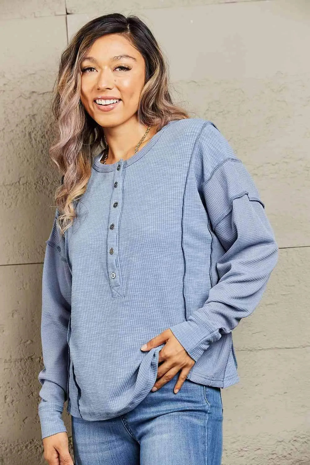 HEYSON Understand me Full Size Oversized Henley Top Blouses - Tophatter Daily Deals