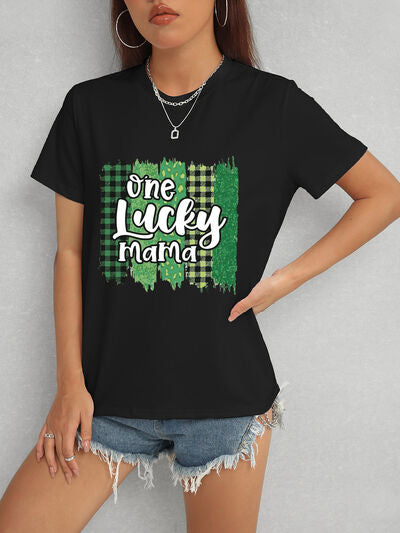 ONE LUCKY MAMA Round Neck T-Shirt Women's T-Shirts - Tophatter Daily Deals