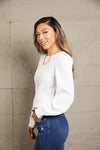 Double Take Ribbed Round Neck Long Sleeve Top Blouses - Tophatter Daily Deals