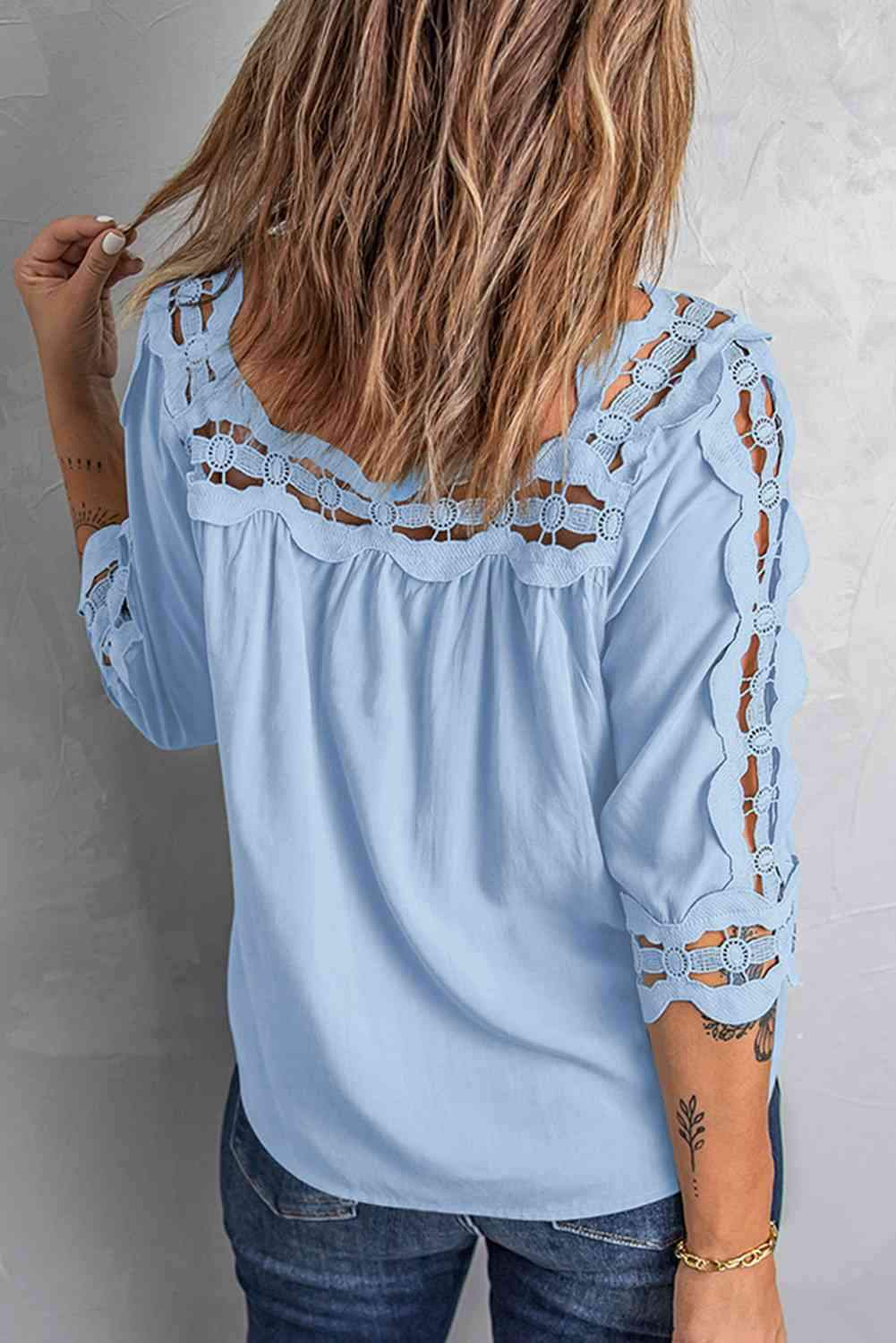 Crochet Openwork Three-Quarter Sleeve Blouse Blouses - Tophatter Daily Deals