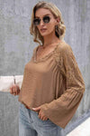 V-Neck Spliced Lace Flare Sleeve Top Blouses - Tophatter Daily Deals