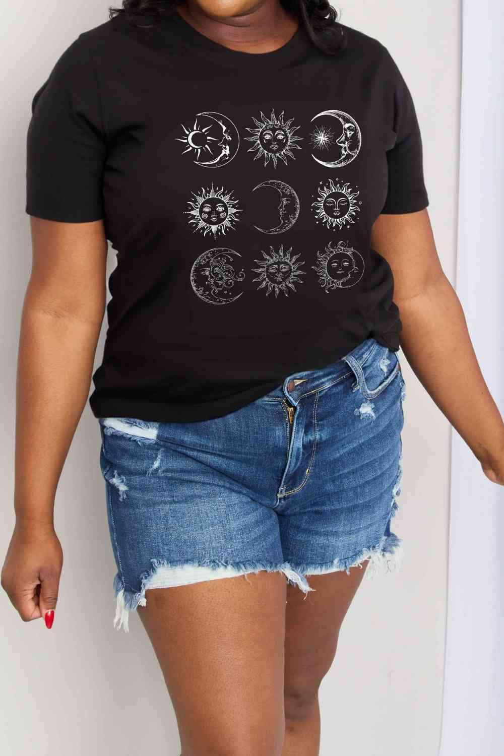 Simply Love Simply Love Full Size Sun and Moon Graphic Cotton Tee Women's T-Shirts - Tophatter Daily Deals