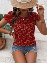 Textured Flutter Sleeve Blouse Wine Blouses - Tophatter Daily Deals