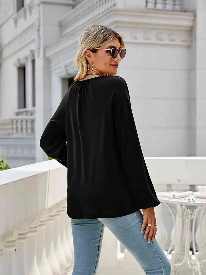 V-Neck Long Sleeve Blouse Blouses - Tophatter Daily Deals