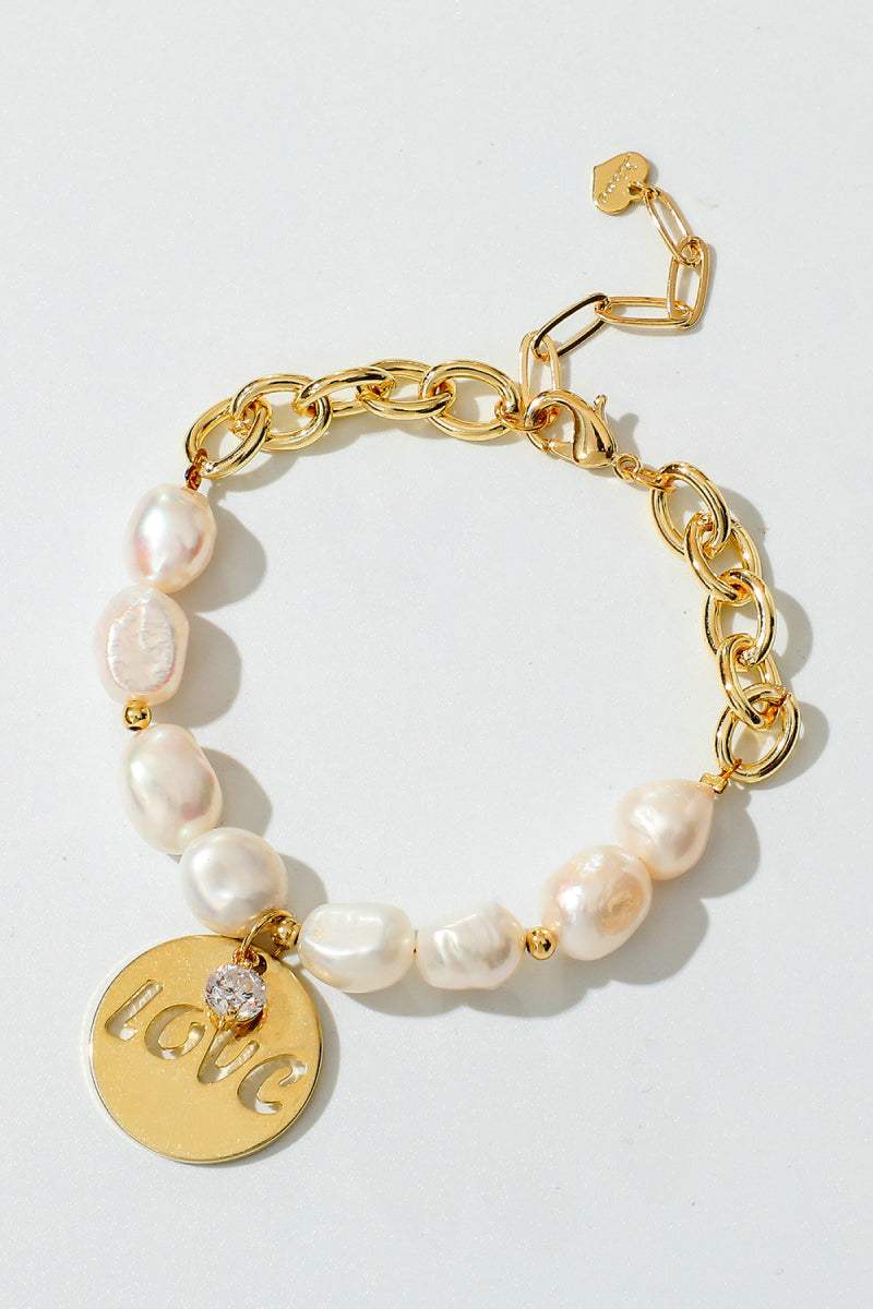 LOVE Freshwater Pearl Bracelet Gold One Size Bracelets - Tophatter Daily Deals