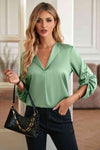 Roll-Tab Sleeve Collared Neck Blouse Blouses - Tophatter Daily Deals