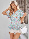 Floral Flutter Sleeve Peplum Blouse Blouses - Tophatter Daily Deals