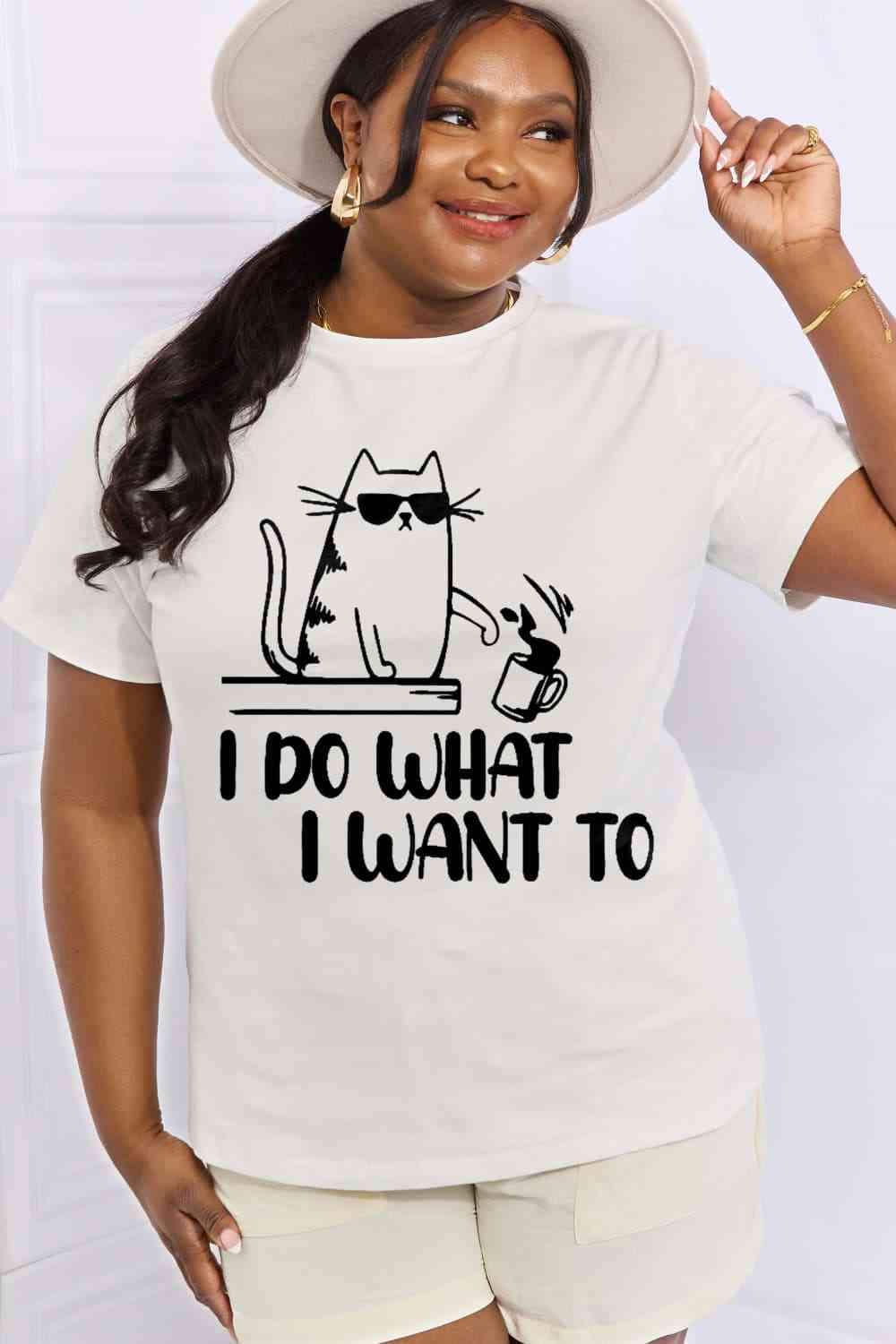 Simply Love Full Size I DO WHAT I WANT TO Graphic Cotton Tee Bleach Women's T-Shirts - Tophatter Daily Deals