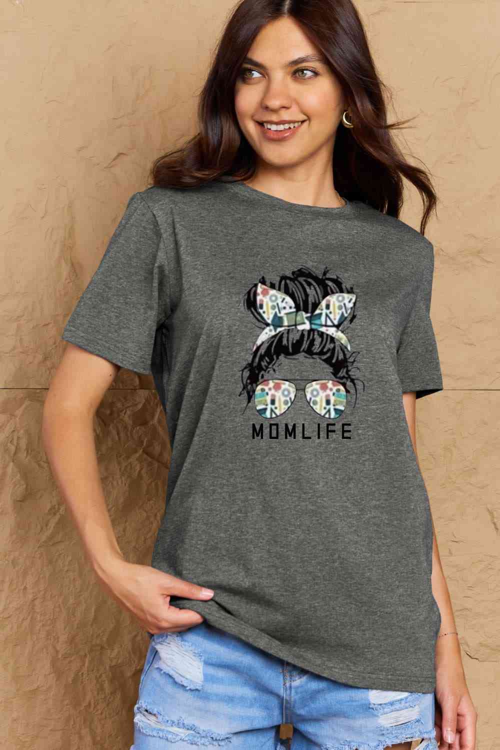 Simply Love Full Size MOM LIFE Graphic Cotton T-Shirt Charcoal Women's T-Shirts - Tophatter Daily Deals