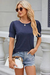 Round Neck Puff Sleeve T-Shirt Women's T-Shirts - Tophatter Daily Deals