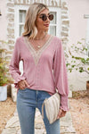 Eyelet V-Neck Smocked Flounce Sleeve Blouse Light Mauve Blouses - Tophatter Daily Deals