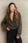 Lapel Collar Long Sleeve Blouse Army Green Blouses - Tophatter Daily Deals