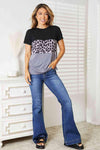 Double Take Leopard Print Color Block Short Sleeve T-Shirt Women's T-Shirts - Tophatter Daily Deals