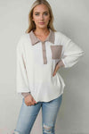 Contrast Collared Neck Top White Blouses - Tophatter Daily Deals