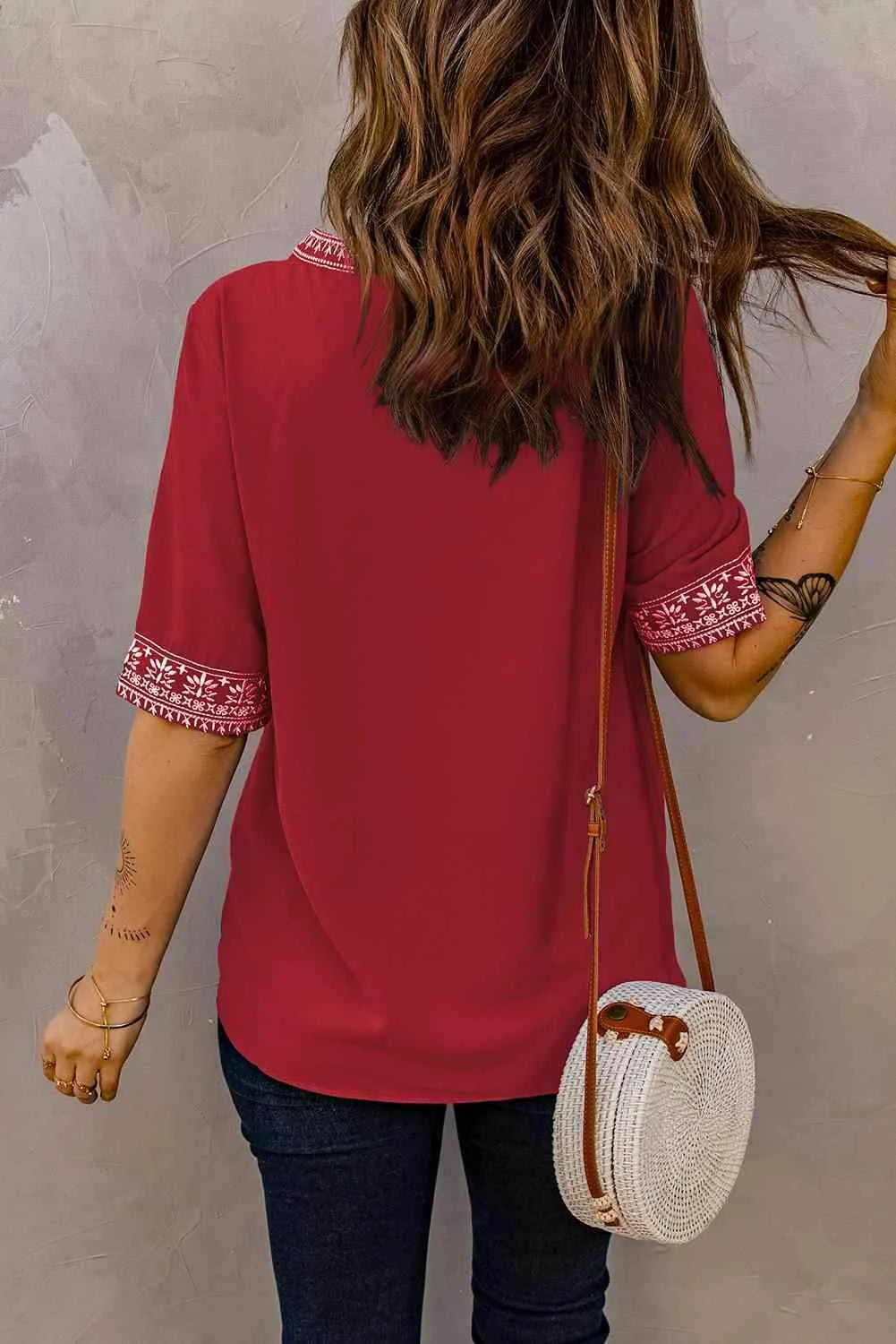 Embroidered V-Neck Top Blouses - Tophatter Daily Deals
