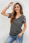 Floral Sleeves Striped T-shirt Women's T-Shirts - Tophatter Daily Deals