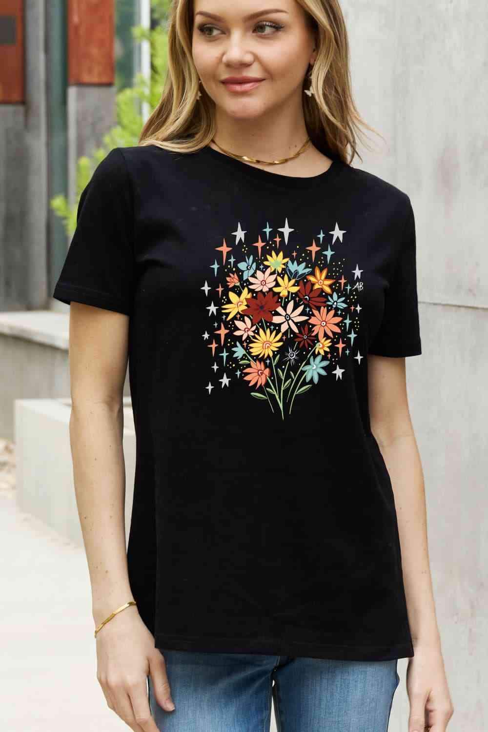 Simply Love Full Size Floral Graphic Cotton Tee Women's T-Shirts - Tophatter Daily Deals