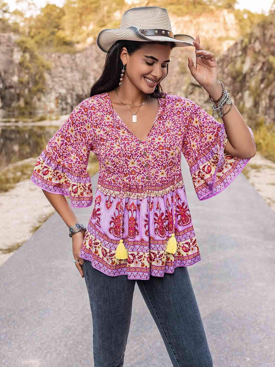 Tie Neck Babydoll Top Blouses - Tophatter Daily Deals