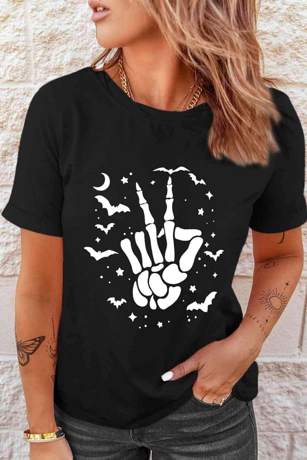 Round Neck Short Sleeve Graphic T-Shirt Women's T-Shirts - Tophatter Daily Deals