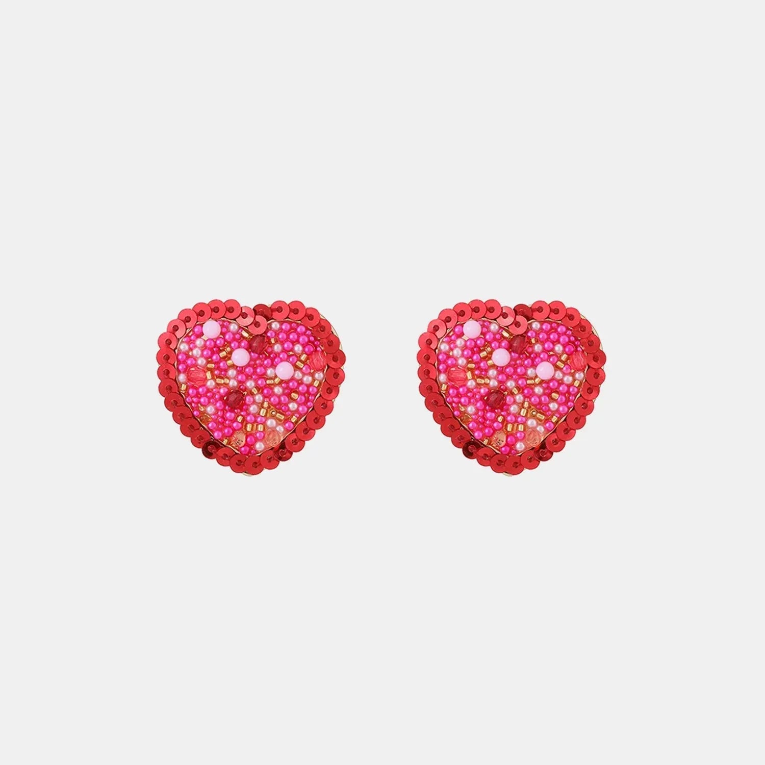 Sequin Heart Inlaid Bead Alloy Earrings Deep Rose One Size Earrings - Tophatter Daily Deals