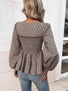 Printed Square Neck Long Sleeve Blouse Blouses - Tophatter Daily Deals