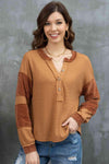 Notched Neck Waffle-Knit Blouse Blouses - Tophatter Daily Deals