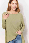 HEYSON Full Size Oversized Super Soft Rib Layering Top with a Sharkbite Hem and Round Neck Blouses - Tophatter Daily Deals