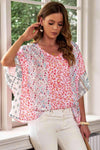 Mixed Print V-Neck Blouse Blouses - Tophatter Daily Deals