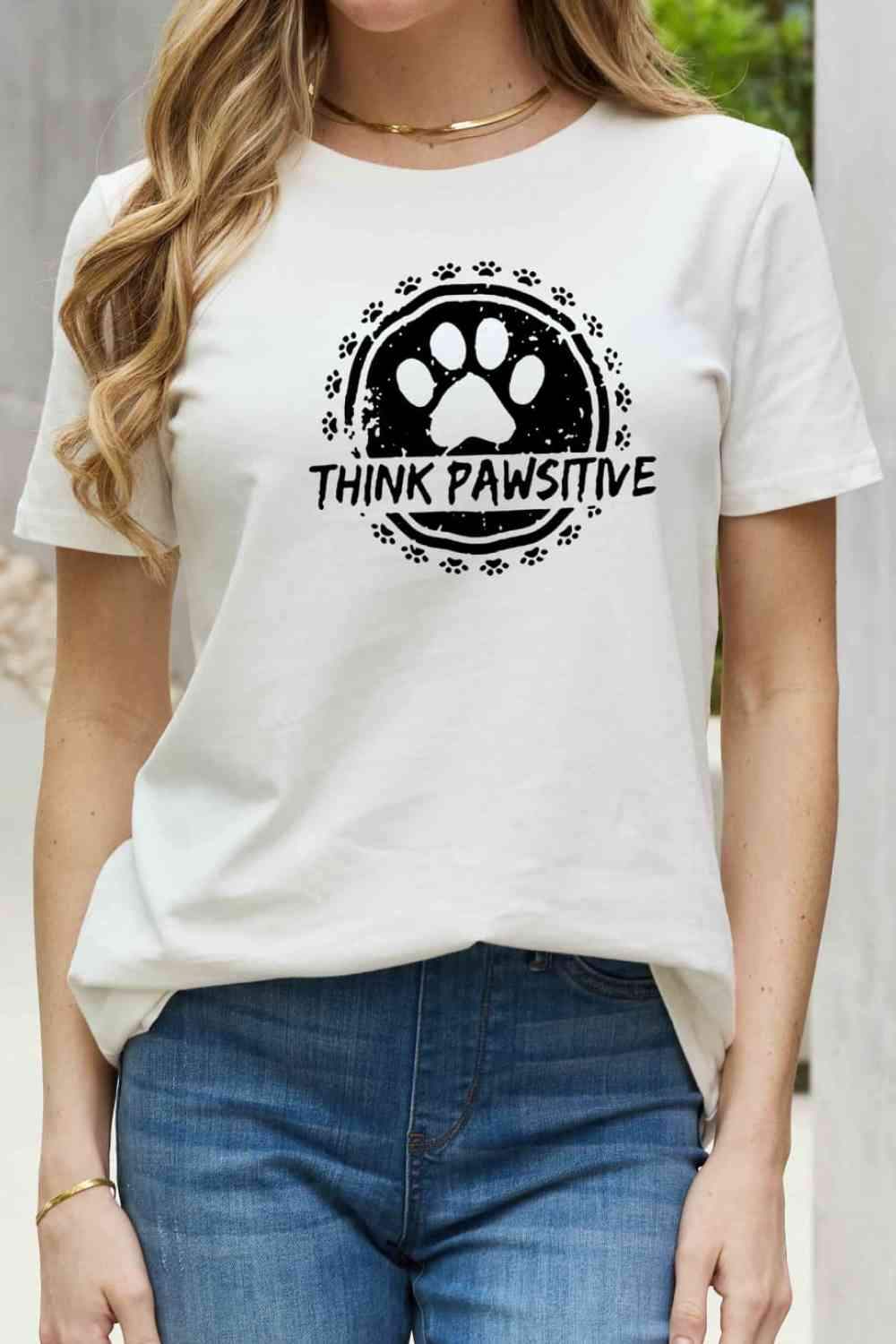 Simply Love Simply Love Full Size THINK PAWSITIVE Graphic Cotton Tee Bleach Women's T-Shirts - Tophatter Daily Deals