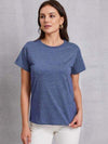 Round Neck Short Sleeve T-Shirt Dusty Blue Women's T-Shirts - Tophatter Daily Deals