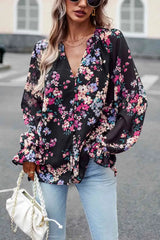 Floral Print Flounce Sleeve Blouse Blouses - Tophatter Daily Deals