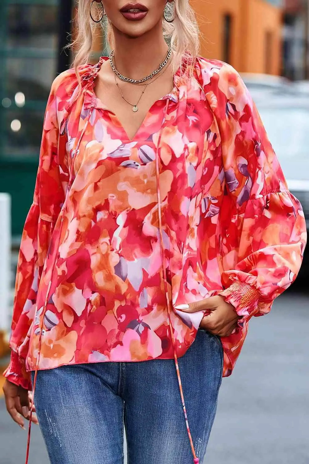 Floral Tassel Tie Long Sleeve Blouse Floral Blouses - Tophatter Daily Deals