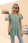 Openwork Round Neck Flounce Sleeve Blouse Gum Leaf Blouses - Tophatter Daily Deals