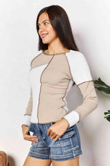Double Take Color Block Exposed Seam Top Women's T-Shirts - Tophatter Daily Deals