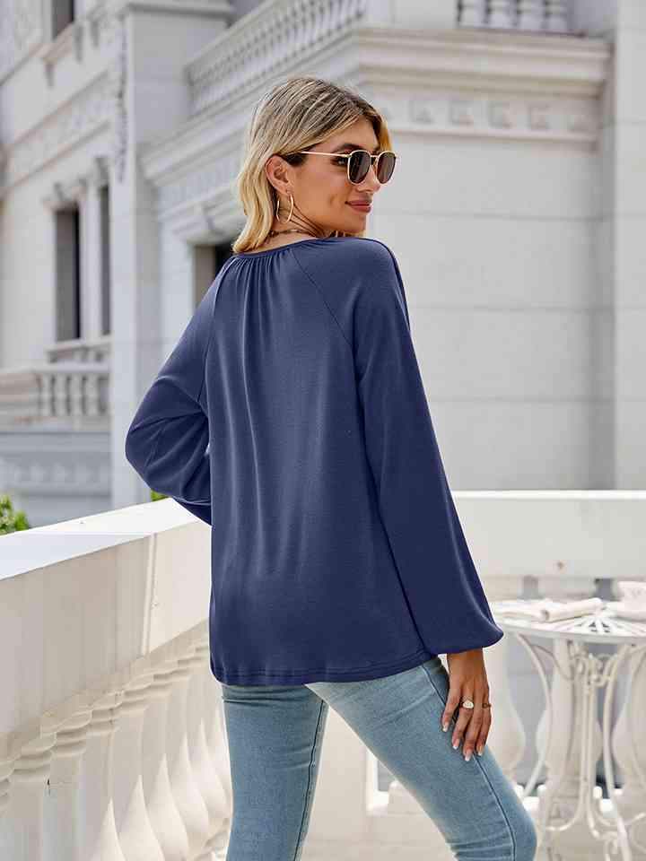 V-Neck Long Sleeve Blouse Blouses - Tophatter Daily Deals