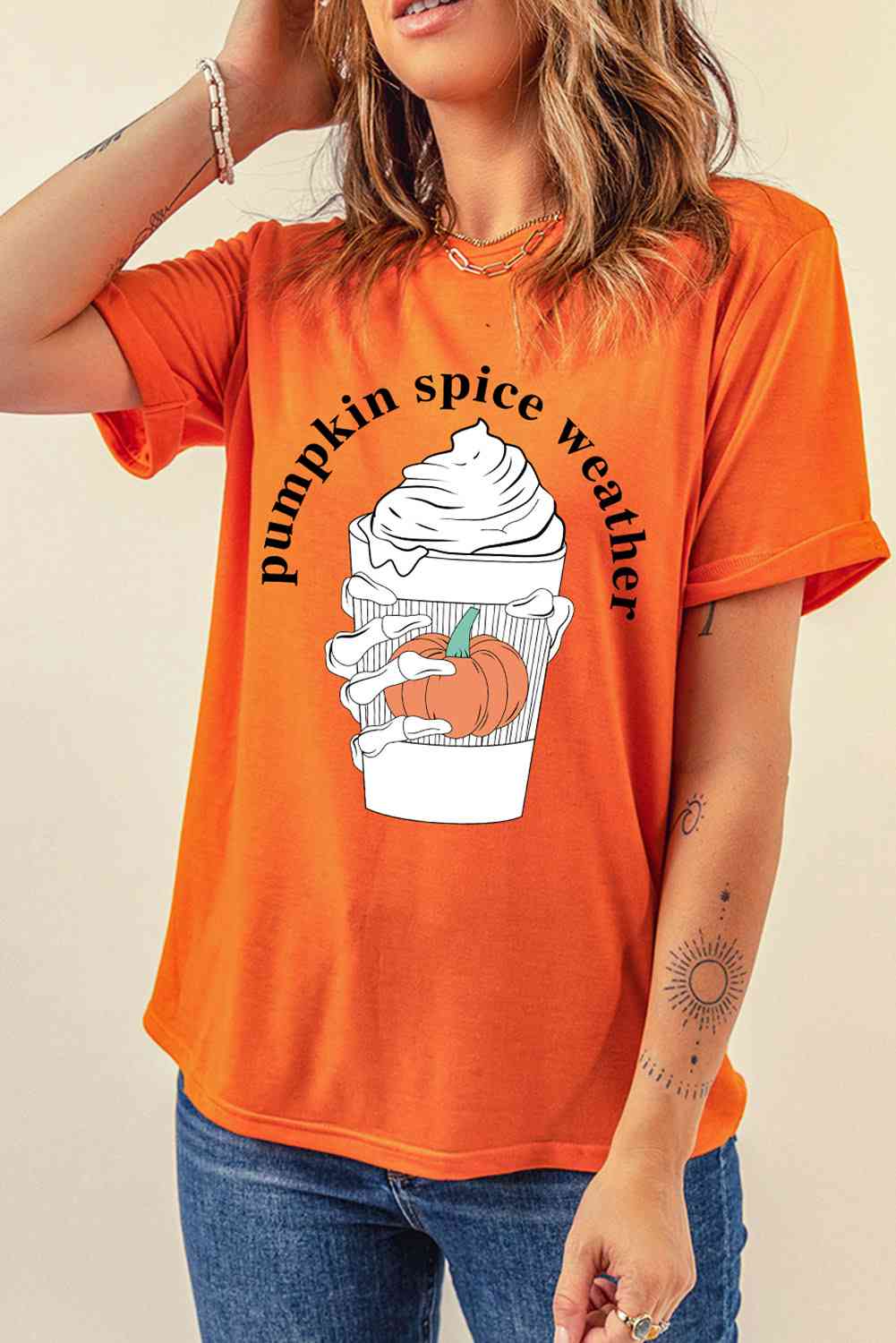 PUMPKIN SPICE WEATHER Graphic T-Shirt Women's T-Shirts - Tophatter Daily Deals