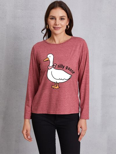 Goose Graphic Round Neck Long Sleeve T-Shirt Women's T-Shirts - Tophatter Daily Deals