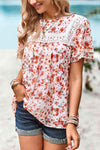 Floral Round Neck Spliced Lace Blouse Dusty Pink Blouses - Tophatter Daily Deals