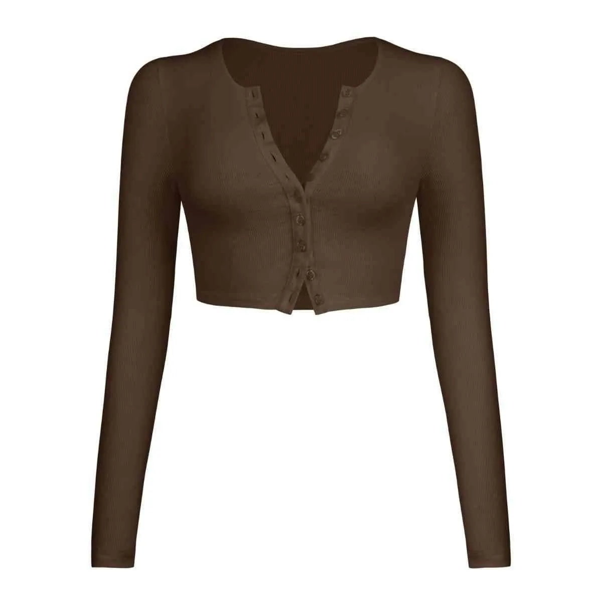 Double Take Button Down Long Sleeve Cropped Top Blouses - Tophatter Daily Deals