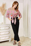 Double Take Tie Hem V-Neck Three-Quarter Sleeve Blouse Blouses - Tophatter Daily Deals