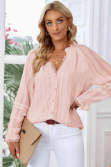Lace Detail Frill Trim Flounce Sleeve Blouse Blouses - Tophatter Daily Deals