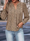 Leopard Notched Neck Puff Sleeve Blouse Khaki Blouses - Tophatter Daily Deals