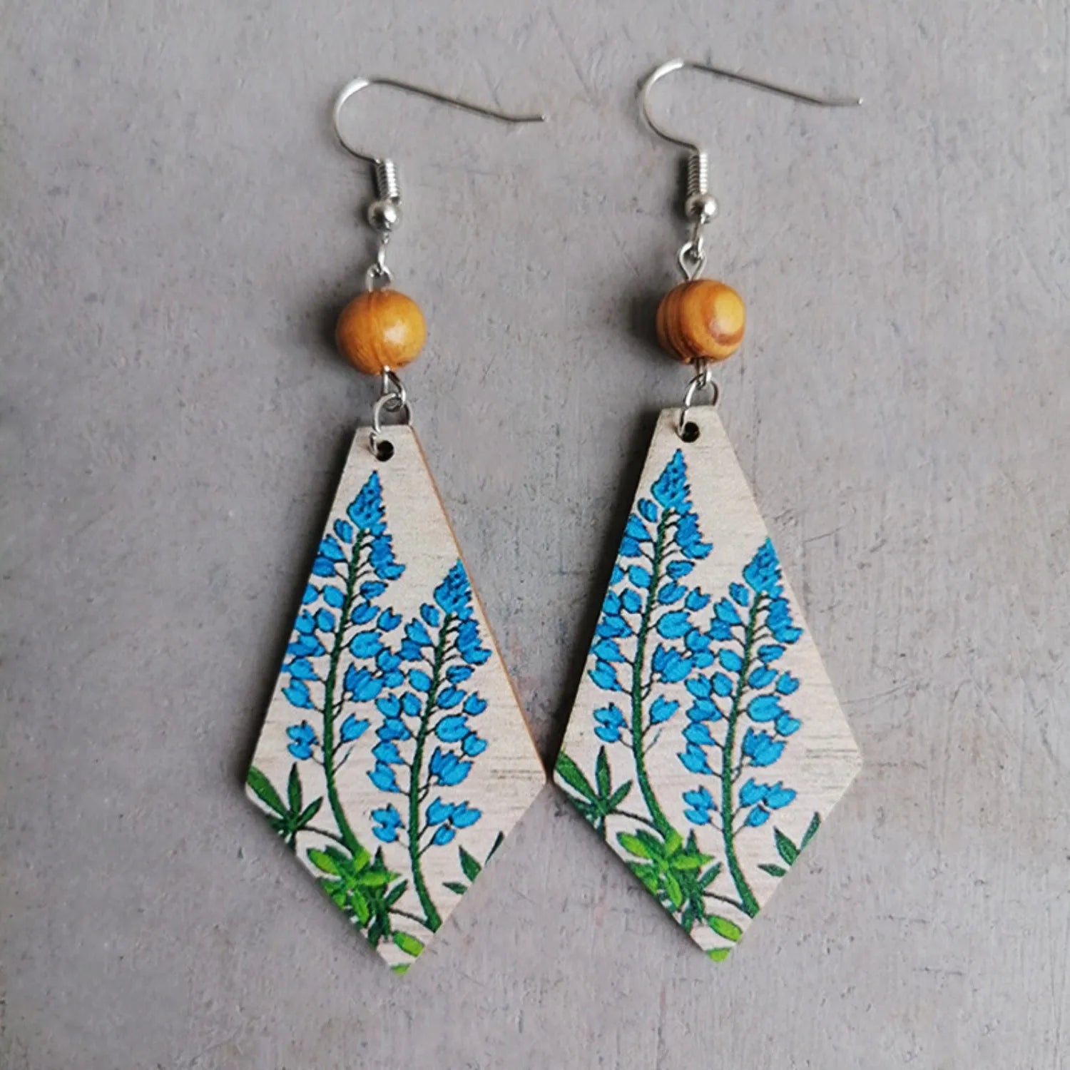 Floral Wooden Teardrop Earrings Azure One Size Earrings - Tophatter Daily Deals