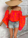 Printed Off-Shoulder Bell Sleeve Blouse Orange Blouses - Tophatter Daily Deals