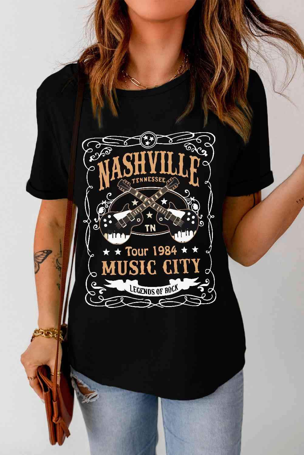 NASHVILLE MUSIC CITY Graphic Tee Shirt Women's T-Shirts - Tophatter Daily Deals