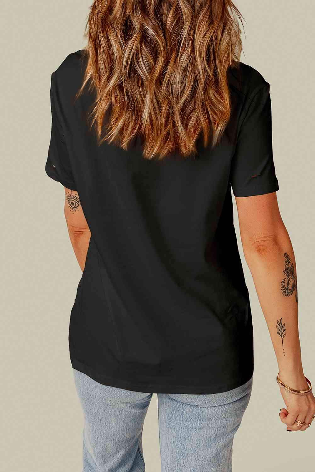 Distressed Round Neck Tee Women's T-Shirts - Tophatter Daily Deals